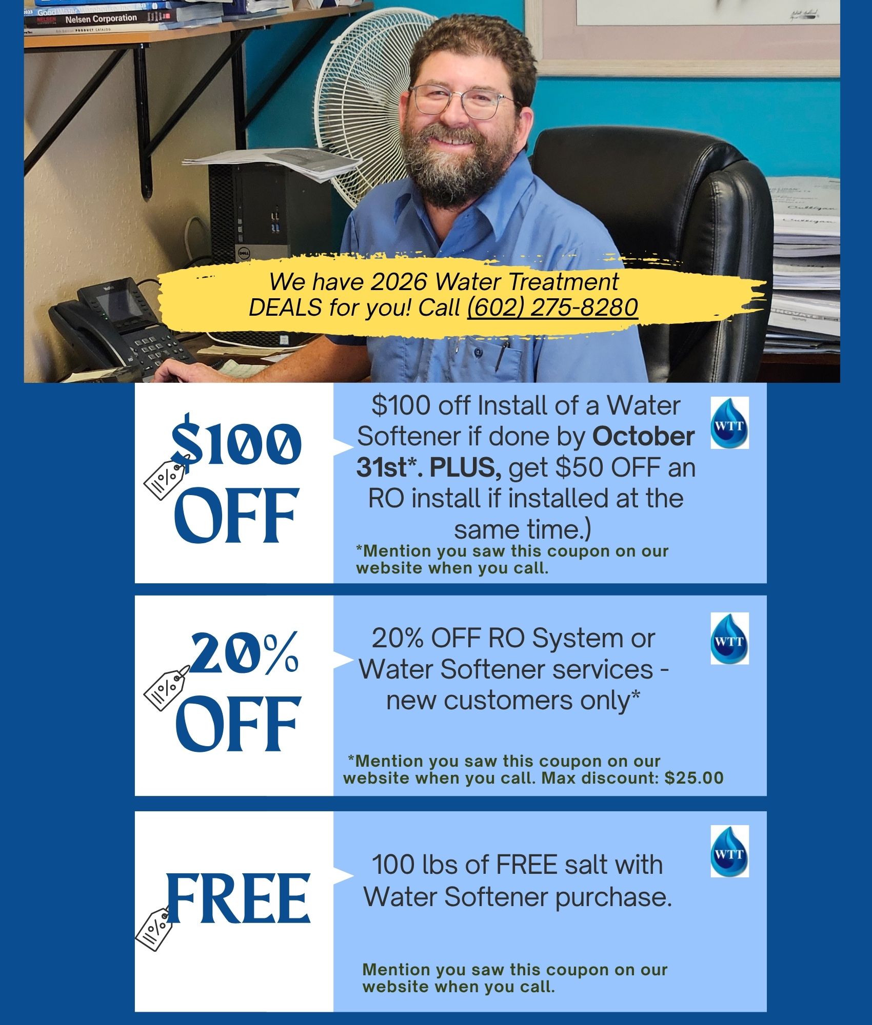 Deals on Water Softeners, RO Systems, Salt Delivery and installation and maintenance